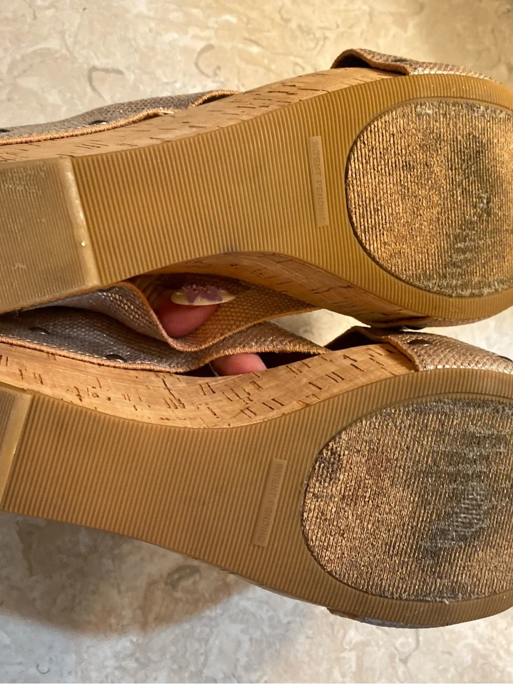 Lucky Brand Metallic Rose Gold Crossband Wedge Sandals